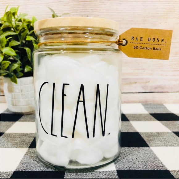 Rae Dunn Bath New Rae Dunn Clean Cotton Ball Holder Jar Bathroom